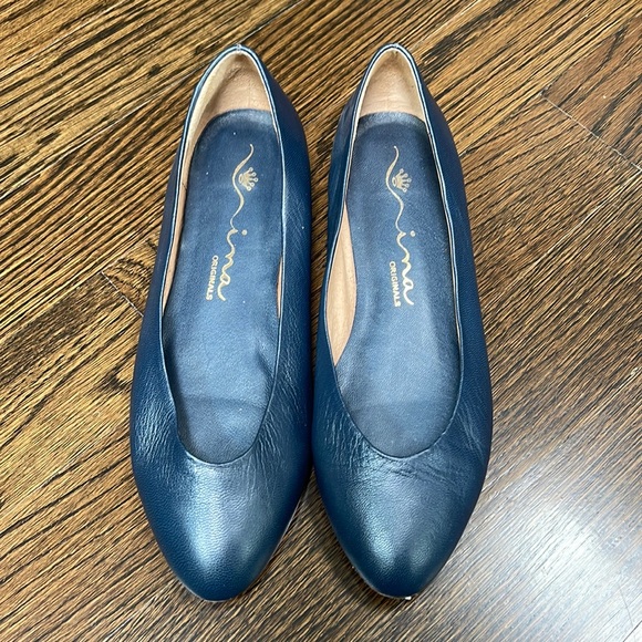 Nina Shoes - Nina leather slip ons. Navy slight  wedge.  like new size 8